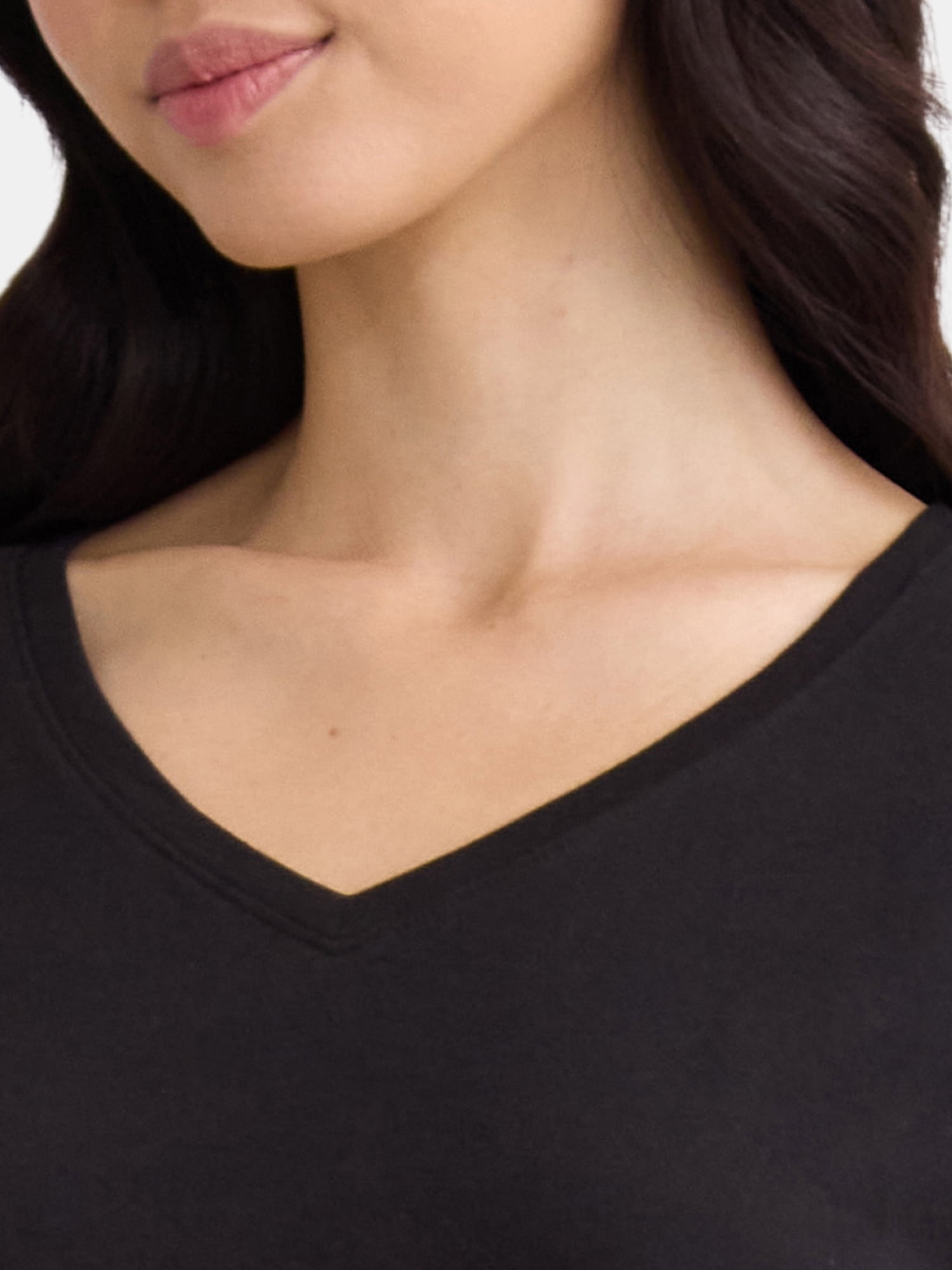 Time and Tru Women's Cotton V-Neck Tee with Short Sleeves, Sizes XS-4X