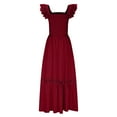 thumbnail image 6 of ITSAME Women's Smocked Dress, Pleated Lace Square Neck Ruffles Strap Summer Boho Beach Maxi Dress Wine M, 6 of 9