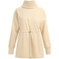 thumbnail image 3 of IWEMEK Women Sweatshirts Turtleneck Casual Loose Tops Drawstring Waist Beige Pullover Winter Clothes, 3 of 7