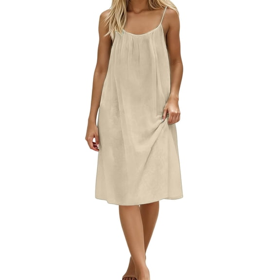 Busydd Sundresses for Women Fashionable Backless Spaghetti Straps Summer Dresses Casual Round Neck Solid Color Sleeveless Sleep Midi Dress L
