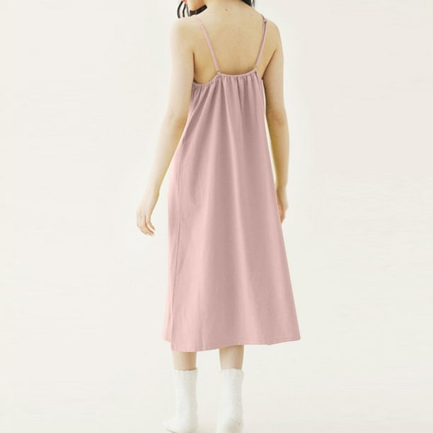 Camisón largo de poliéster para mujer, sin mangas, cuello redondo, tirantes, informal y a la moda.
