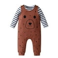 thumbnail image 3 of Baby Boy Clothes Animal Style Long Sleeve Stripe Tops Sleeveless Jumpsuit Pants Outfit Set Brown 3-6 Months, 3 of 6