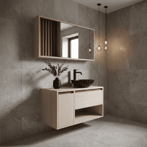 Combo Gabinete para Baño con Ovalín y Monomando + Botiquín con Espejo, Mueble Moderno con Amplio Almacenamiento, Diseño Elegante.