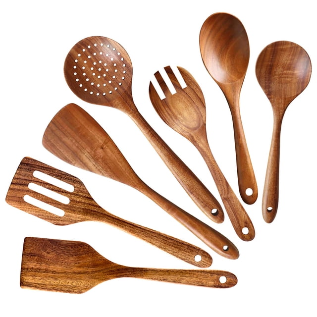 Juego de utensilios de cocina Renawe de madera de acacia, 7 piezas, para cocina