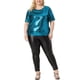 thumbnail image 2 of Blusas de fiesta metálicas holográficas de manga corta para mujeres de tallas grandes Agnes Orinda 4X azul, 2 of 6