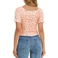 thumbnail image 3 of INSPIRAR CHIC Blusa de Peasant Floral de Ajuste Slim para Mujer, Top Corto Fruncido en Naranja y Rosa, 3 of 5