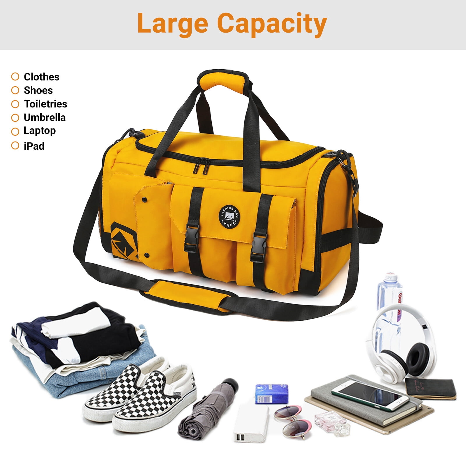 FANOTEK 40L 3 in 1 Multipurpose Duffle Bag Weekender Overnight Bag For Men Women Used For Yoga Training-Yellow