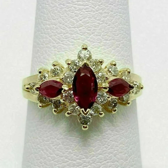 2.00Ct Marquise & Round Cut Red Garnet Diamond Halo Women's Band Ring - 14k Yellow Gold Plated, Anniversary & Engagement Gift