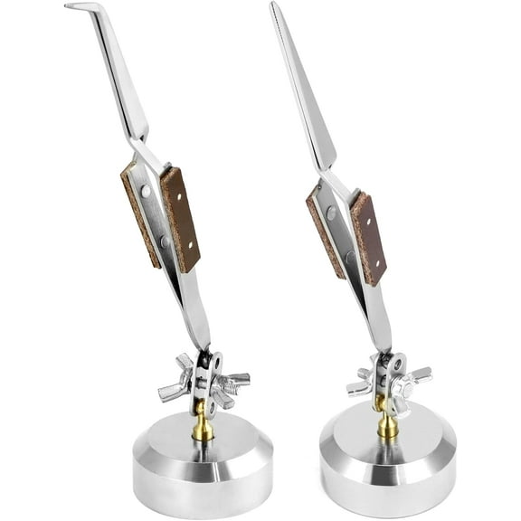 Third Hand Tweezers, 2 Pack (Straight   Curved) Cross Locking Jewelry Welding/Soldering Tweezers with Base 360°Rotation, Jewelry Making Repair Kit