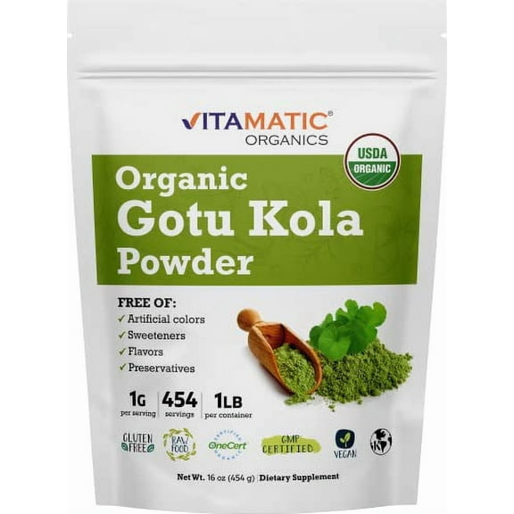Vitamatic Certified USDA Organic Gotu Kola Powder 1 Pound (16 Ounce)