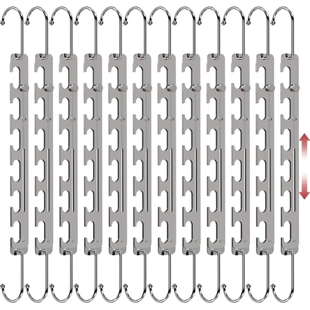12 Pack Space Saving Hangers for Clothes, 6 to 9 Holes Expandable Heavy Duty Metal Hangers 80 Lbs Capacity, Magic Smart Hanger Closet Space Saver, Closet Organizers and Storage