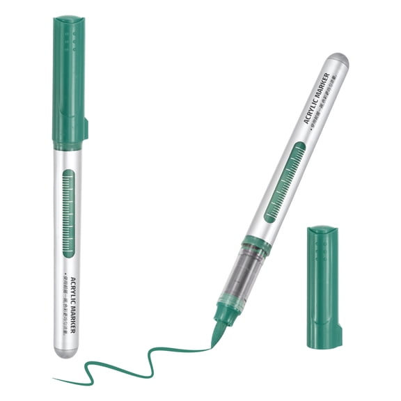 Uxcell Acrylic Paint Markers, 2Pcs Acrylic Paint Pens Dark Green 336, Waterproof Automatic Ink Control Soft Brush Tip for Rock Painting Wood Canvas Glass Fabric DIY Crafts