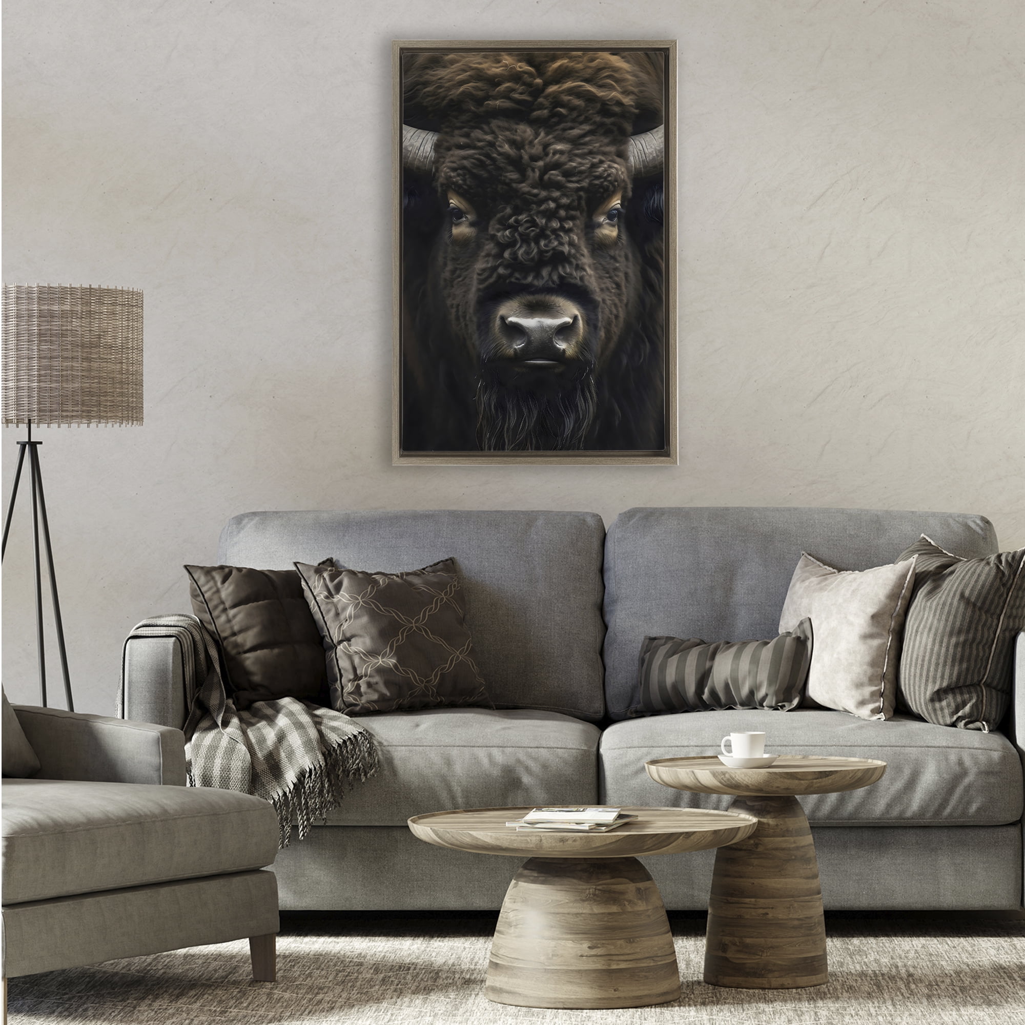 Stupell Industries Bison Portrait Close Up Brown Framed Floater Canvas Wall Art, design by Creative Studio