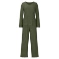 thumbnail image 4 of UYISJ 2 Piece Outfits for Women Knit Sweater Long Sleeve Crewneck Tops and Wide Leg Pants Ribbed Fall Lounge Set Army Green L, 4 of 7