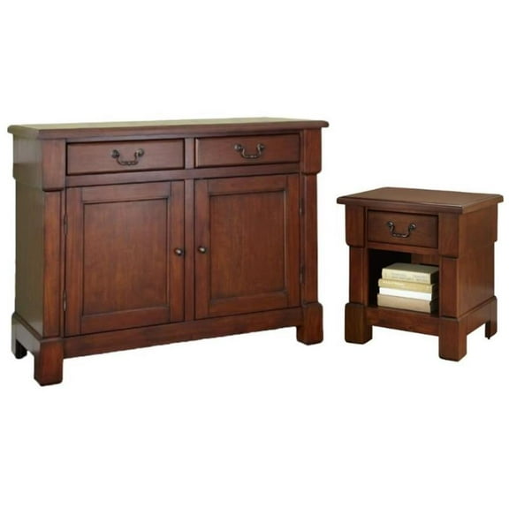 Home Square 2-Piece Set with Aspen Rustic Buffet & Brown Nightstand