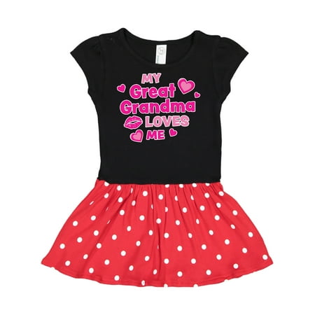 

Inktastic Valentine s Day My Great Grandma Loves Me Hearts and Lips Gift Toddler Girl Dress