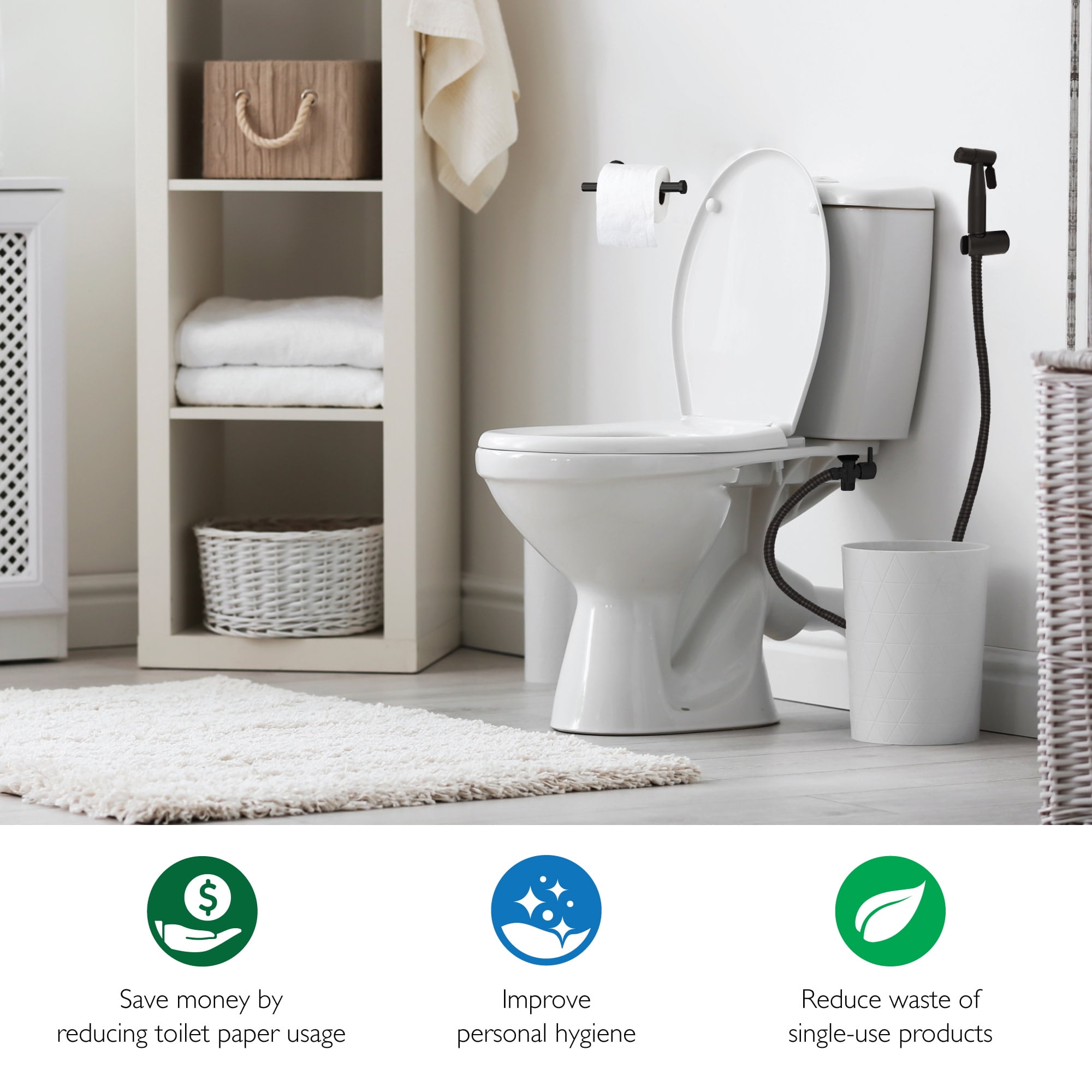 Design House Modern Single-Function Dual-Mount Hand Held Bidet Sprayer for Bathroom, Matte Black