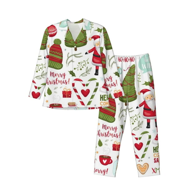 Balery Snowflakes Santa Claus Pijama para Hombre de Dos Piezas con Manga Larga, Conjunto de Dormir y Descanso Suave con Bolsillos-XX-Large