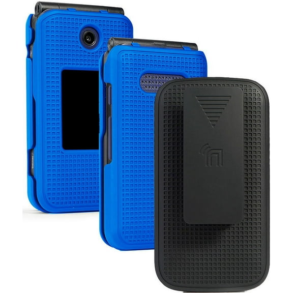 Case with Clip for Cingular Flip 4 (U102AA) / Cricket Debut Flip 2020 (U102AC) Case, Nakedcellphone Protective Hard Cover and Belt Hip Holster - Cobalt Blue