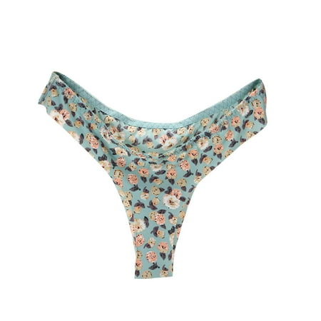 

Knosfe Seamless Low Waist Thong for Women Soft Breathable Panties Women Ice silk Stretch Underwear Khaki