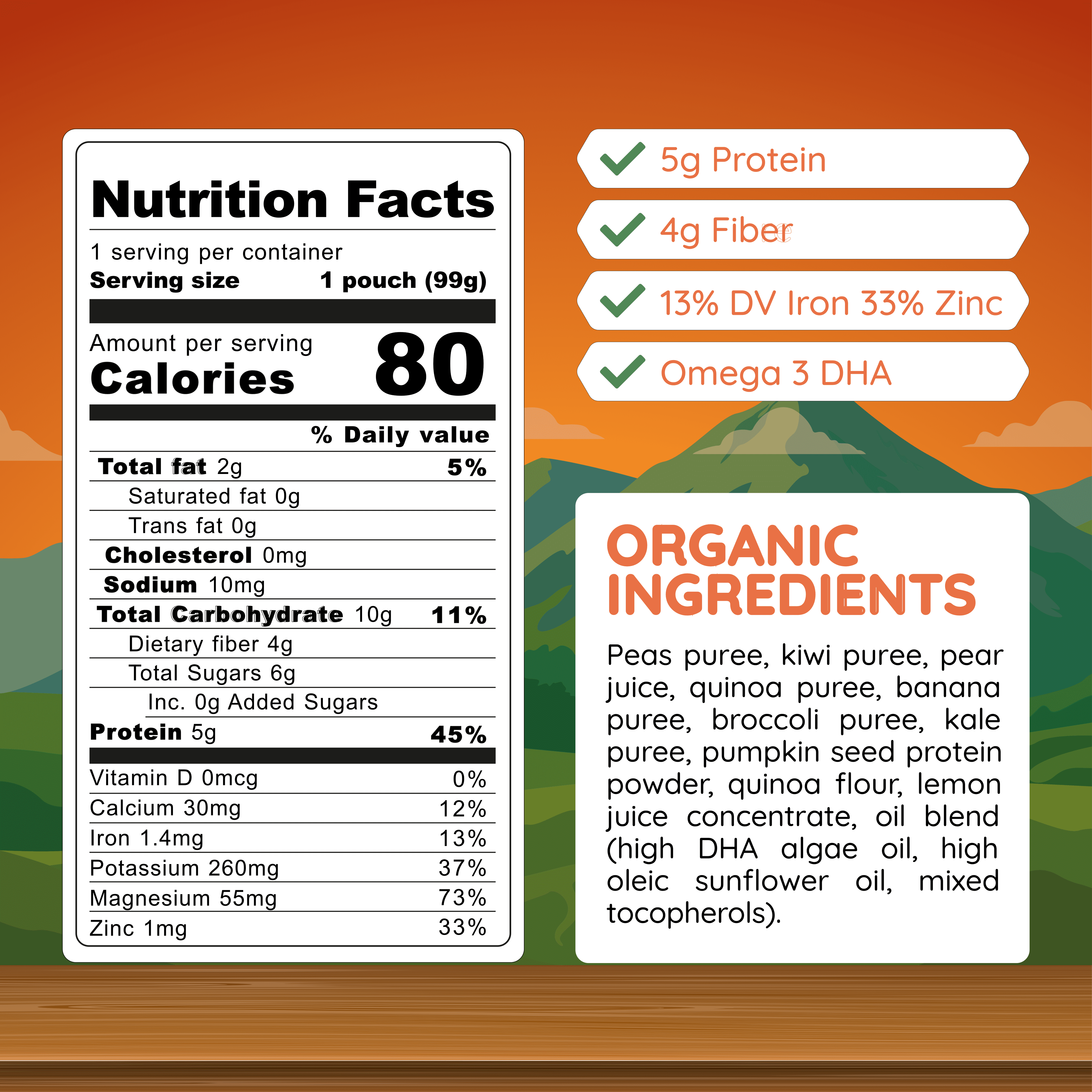 Little Inca Stage 2 Baby Food Pouches, Quinoa Joyful Green Baby Puree, Plant Based High Protein, Dairy-Free, 6 x 3.5oz