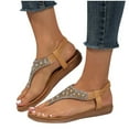 thumbnail image 4 of Viluyesy Women's Flat Sandals, Elastic Ankle Strap Wide Width Rhinestone Summer Casual Beach Boho Shoes Brown 5.5, 4 of 5