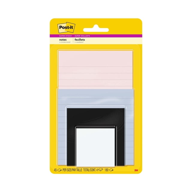 Post-it® Super Sticky Notes 4622-SSNE, Simply Serene Collection, Lined and Unlined, Assorted Sizes