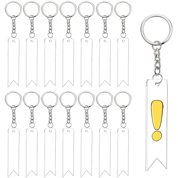 20 llaveros acrílicos en blanco de 2,95 x 0,75 pulgadas con bandera vertical transparente con 30 anillas de salto y 1 caja de almacenamiento para proyectos de bricolaje y manualidades.