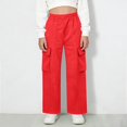 thumbnail image 6 of ATOGUTA Girls Cargo Sweat Pants Casual Pants Elastic Waist Hiking School Uniform Sweatpants Joggers Size 5T-15, Red, 6 of 6