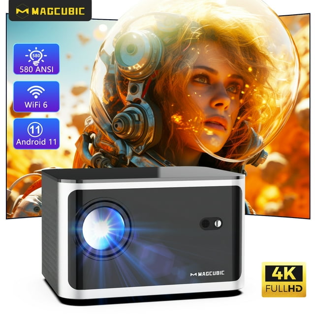Magcubic HY350 Proyector 4K 1080P, 580 ANSI Lúmenes, Enfoque Automático con WiFi 6 y Bluetooth 5.0, Control por Voz Inteligente, Cine en Casa