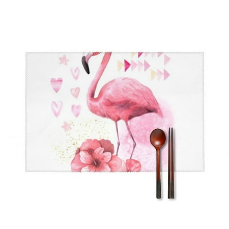 

Tropical Pink Flamingo Dinner Placemats Set of 4 Kitchen Table Placemats 18 * 12 Inches Place Mats Dining Tables Indoor for Kitchen Table Washable Decorations