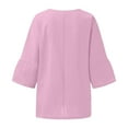 thumbnail image 6 of Fall Clothes 2023 Women's Summer Fashion Cropped Sleeves Round Neck Cotton Line Loose Shirt Blouse(Pink,2XL), 6 of 6