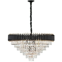 Wozzio Modern 18-Light 7-Tier Black and Rose Gold Crystal Chandelier For Entryway Foyer Living Room, Bulbs Not Included