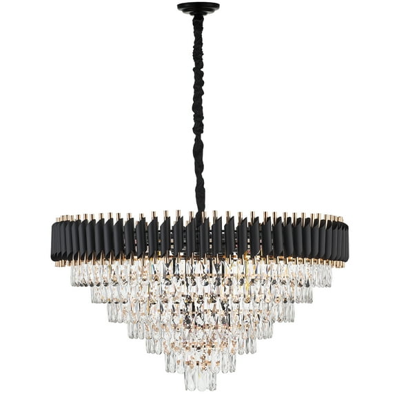 Wozzio Modern 18-Light 7-Tier Black and Rose Gold Crystal Chandelier For Entryway Foyer Living Room, Bulbs Not Included
