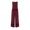thumbnail image 5 of Enjoytime Summer Vacation Outfits for Women Travel Casual Linen 2 Piece Sets Lace Tank Tops and Wide Leg Pants Plus Size Set, 5 of 8