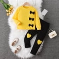 thumbnail image 2 of YDFCWXW 3-8T Kids Toddler Girl Clothes Letter Print Sweatshirt & Flared Pants 2Pc Outfits Set (Yellow, 6-7 Years), 2 of 9