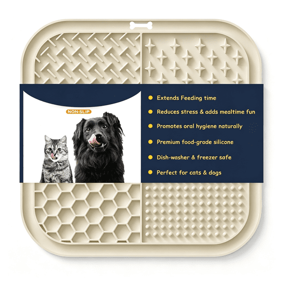 BPPEG Licking Mat for Dogs & Cats with Suction Cups, 1 Pack Square Dog Slow Feeder Lick Pat for Anxiety Relief and Boredom, Dog Toys to Keep Them Busy, Pets Grooming Training Bathing Mat