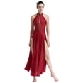 thumbnail image 2 of TiaoBug Women Rhinestones Halter Split Lyrical Dance Dress Contemporary Dancewear Burgundy XL, 2 of 7