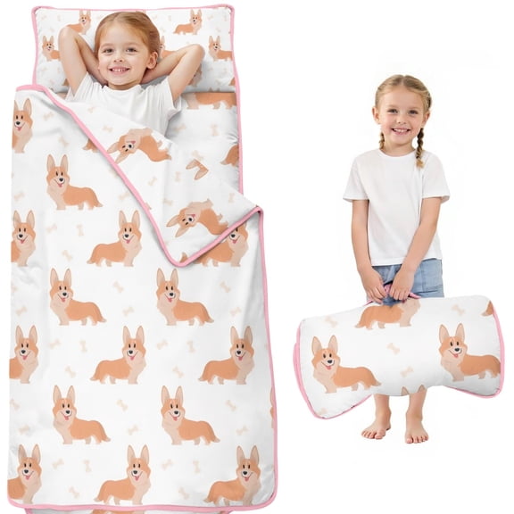 Cartoon Corgi Toddler Nap Mats for Kids Preschool,Sleeping Mat Bag or Kids,Toddler Sleeping Bag,Toddler Nap Mat or Daycare