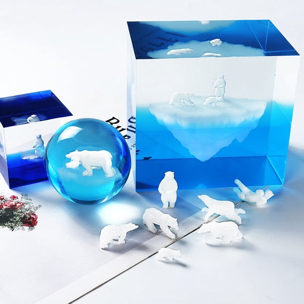 Animal Mini Polar Bear Figurine 3D Craft Diy Toys Resin Filled Model Ornament Epoxy Crystal Material Miniature Landscape DecorPolar bear03-B M He Qiyong unisex