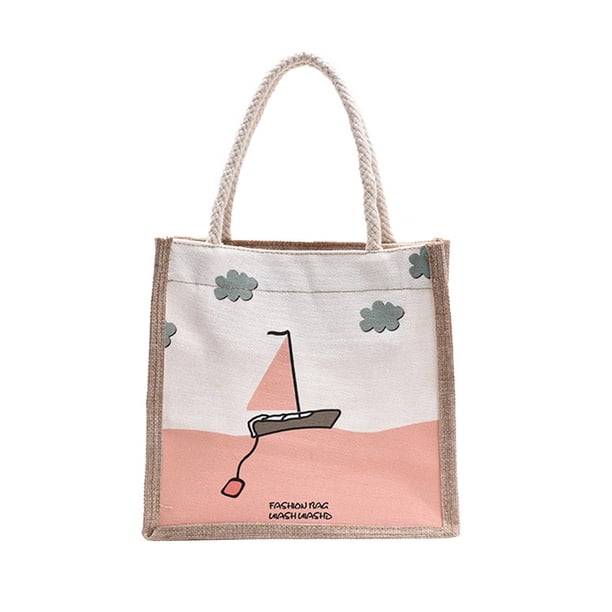 Bolsa de almuerzo de hombro de lino para mujer de mano con asa superior de gran capacidad (Estilo 2) Ehuebsd Para Estrenar