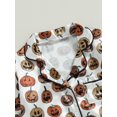 thumbnail image 4 of Conjunto de pijama de lino y algodón con estampado de calabaza de Halloween para bebés y niños pequeños, pijama de manga larga con botones y cuello halter., 4 of 6