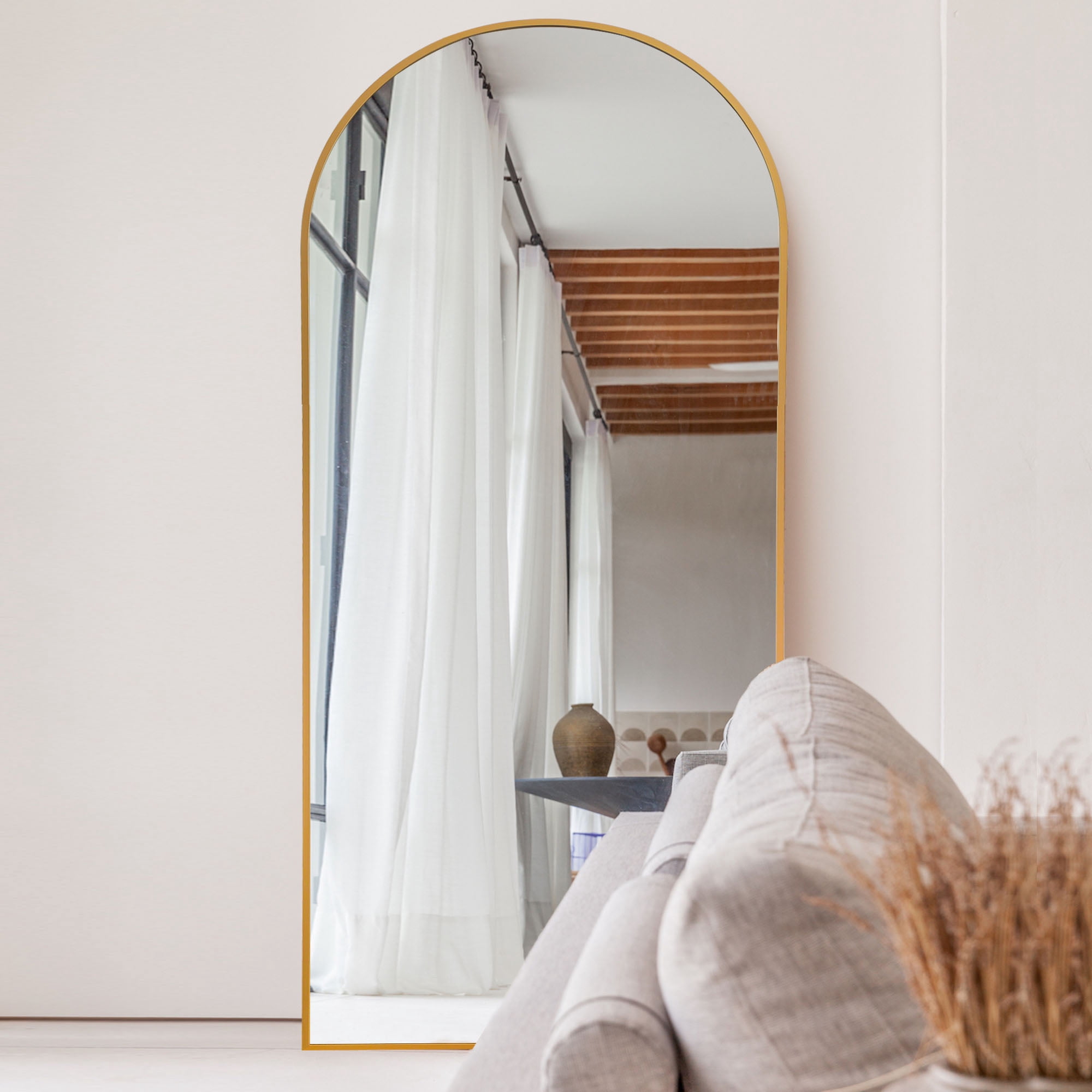 30 in x 70 in Gold Modern Floor Mirror