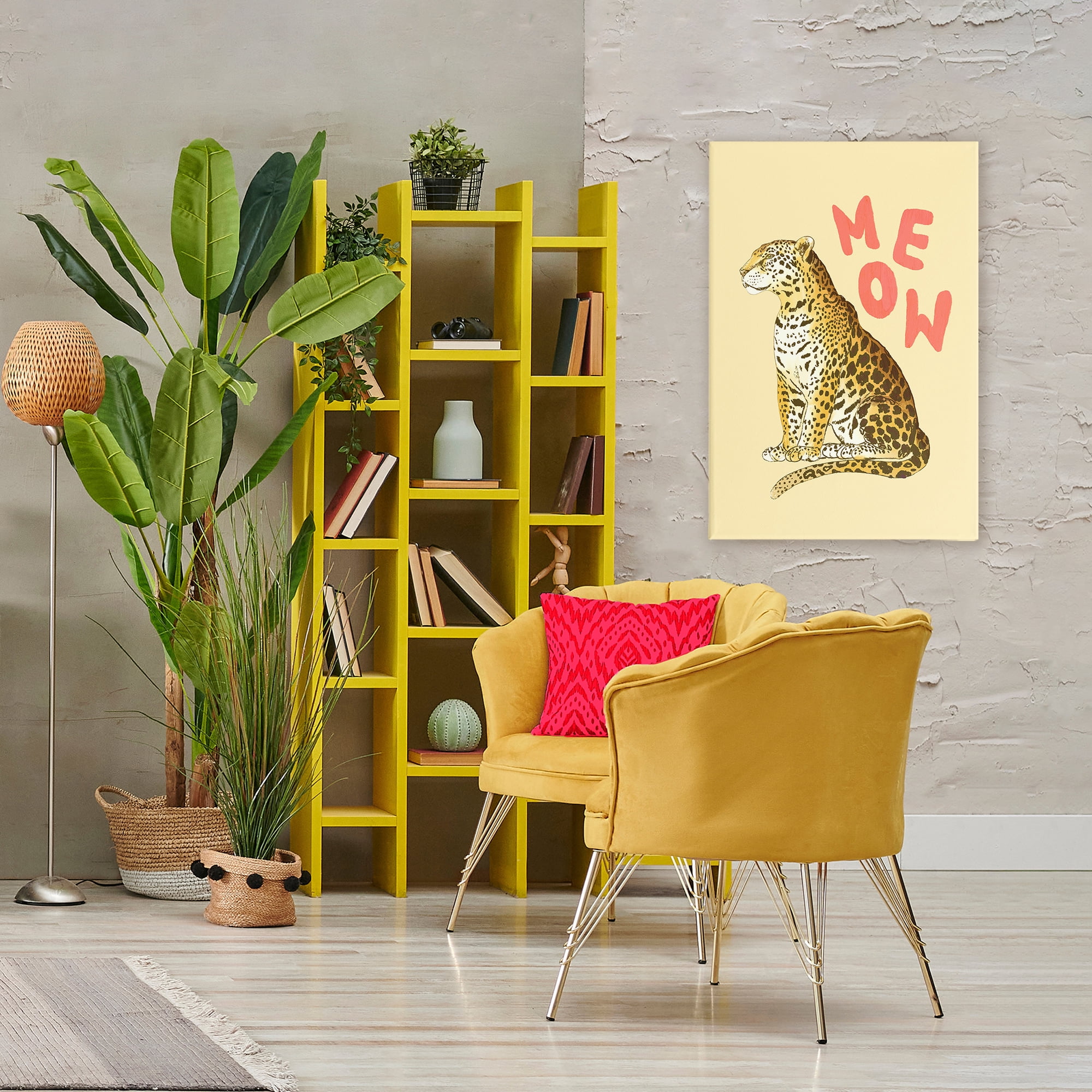 Stupell Industries Meow Leopard on Yellow Canvas Wall Art, design by Florentina Dolci