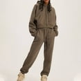 thumbnail image 2 of Trendy Sweatsuits Ladies 2 Piece - Cropped Hoodie and Pant Sets Drawcord Tracksuit Sportswear Joggers Outfits (Medium, Brown), 2 of 6