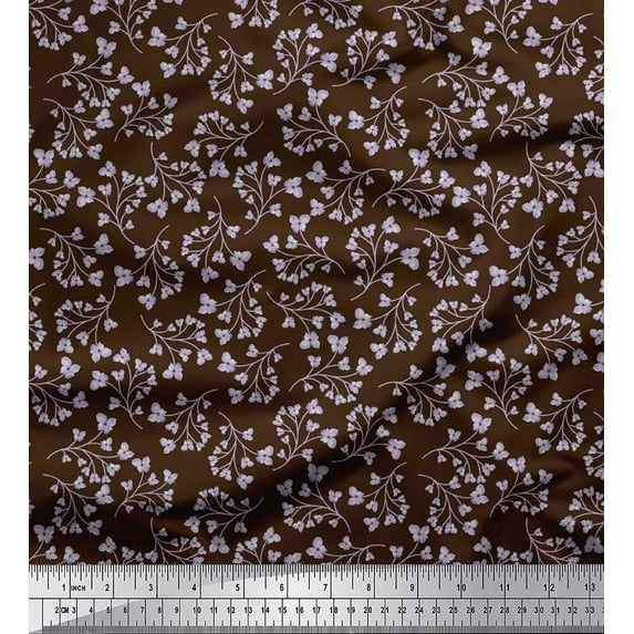 Soimoi Brown polyester Crepe Fabric Artistic Floral Print Sewing Fabric Yard 52 Inch Wide