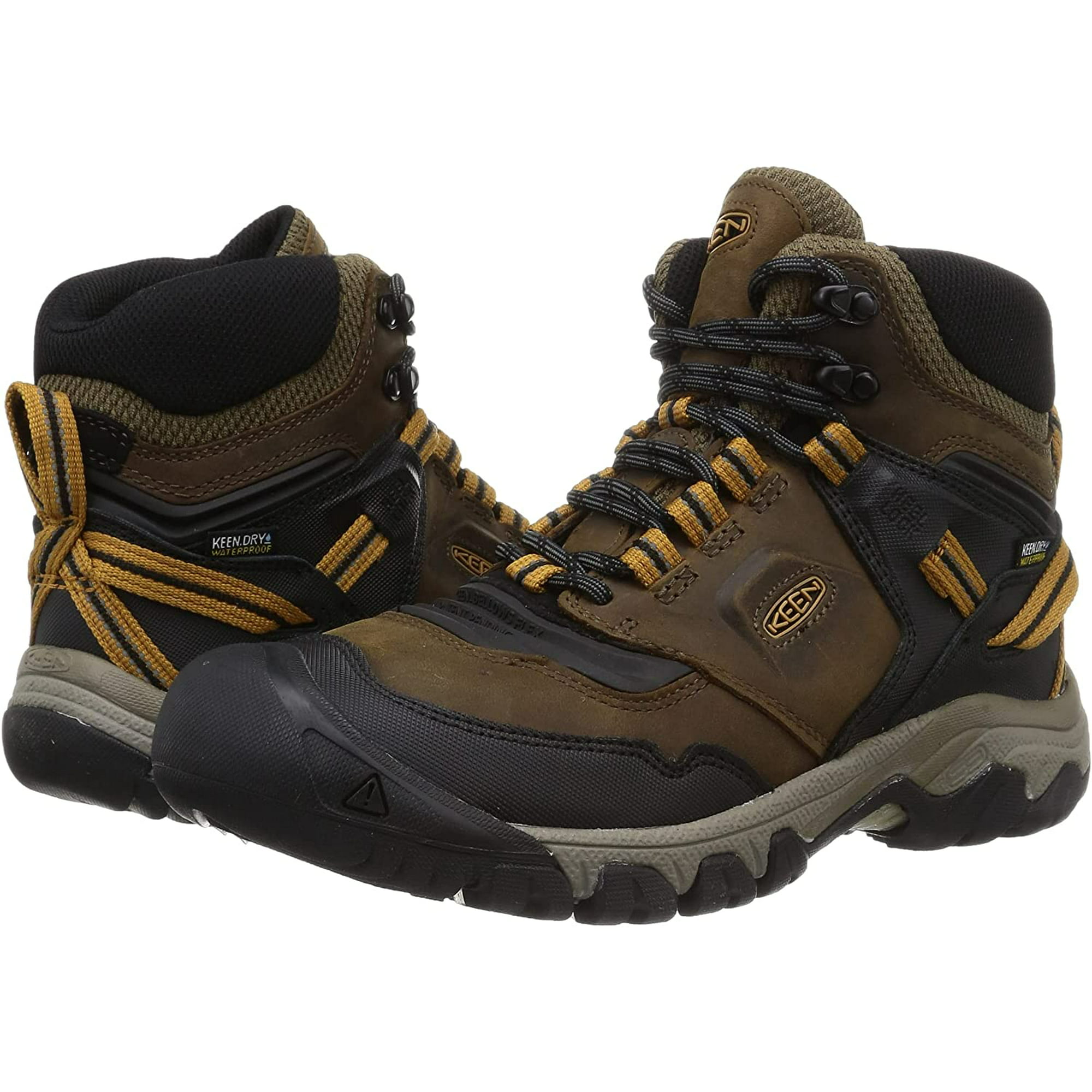 KEEN Mens Ridge Flex Mid Height Flexible Waterproof Hiking Boots 10  Bison/Golden Brown