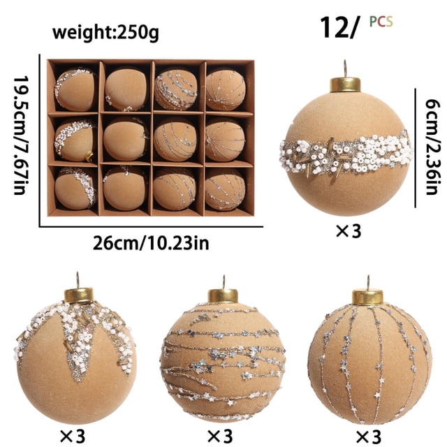 Ornamentos Del Árbol de Navidad 12 Piezas Conjunto de Peluche Perlas Bolas de Navidad, Decoraciones Del Árbol de Navidad, Ornamentos Colgantes