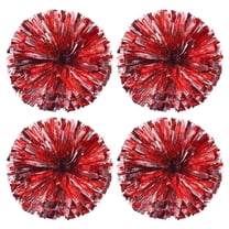 PET Cheerleading Pom Poms with Finger Holes for Sport Team Spirit Fun Dance Stage Events, Red Silver 4 Pack