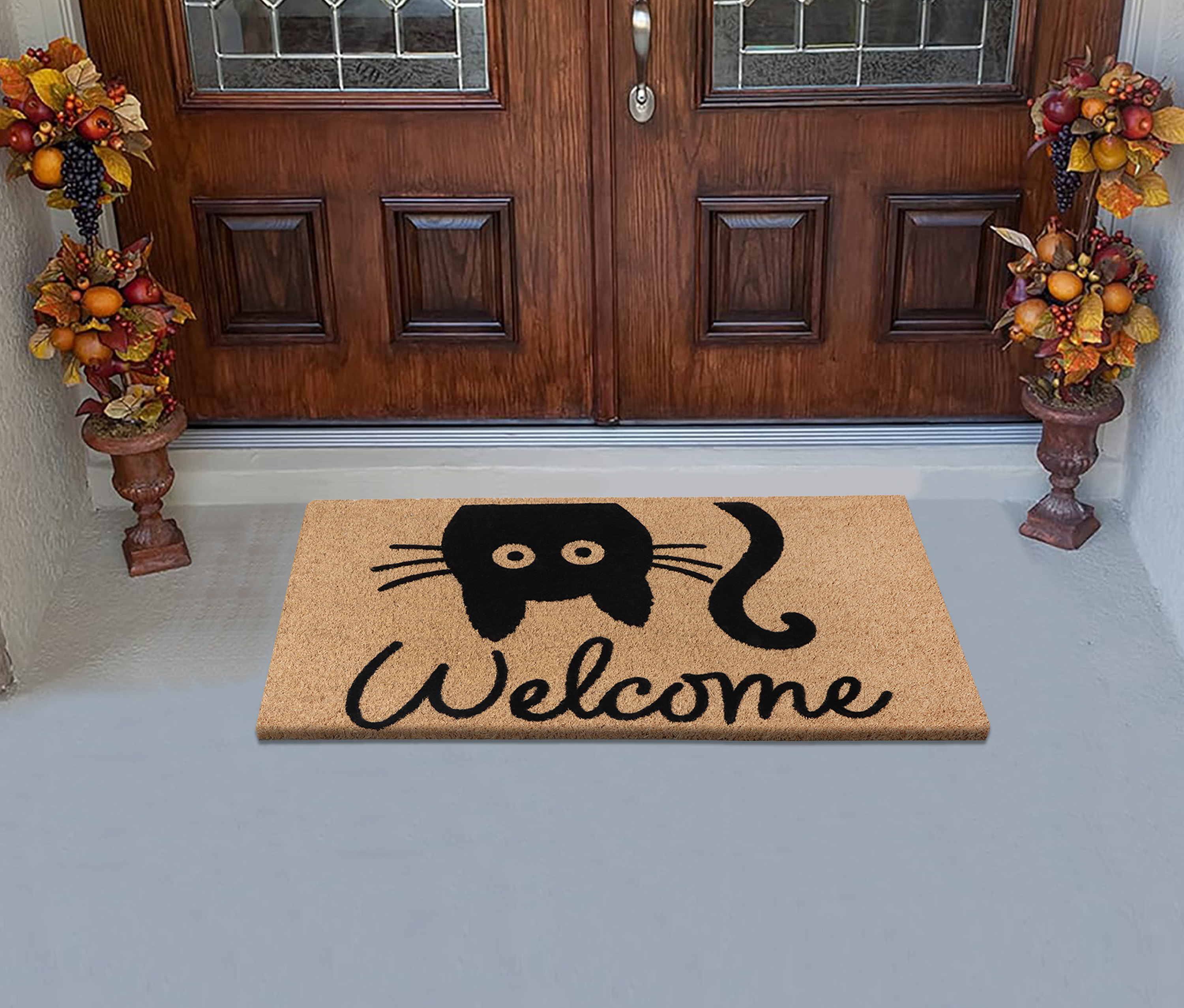 A1HC Natural Coir Flocked Doormat, Cat Welcome , 24"x36", Durable Outdoor Mat, Non-Slip, Pet Friendly, Fade Resistant